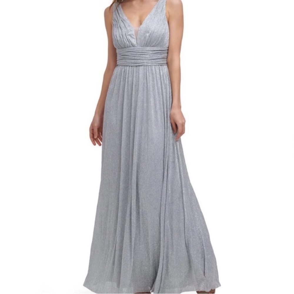 Eliza J Silver Sparkle Evening Gown